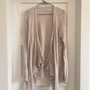 Cream Cardigan with Fringe Detail